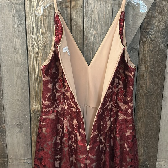 Dress the Population Blair Embellished Fit & Flare Cocktail Dress in Berry/Nude - Picture 14 of 14